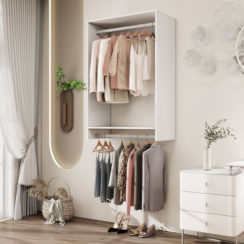 Modular Closet System Organizer with Hanging Rod and Adjustable Shelves, Wall-Mounted Walk in Closet Organizer with Drawers