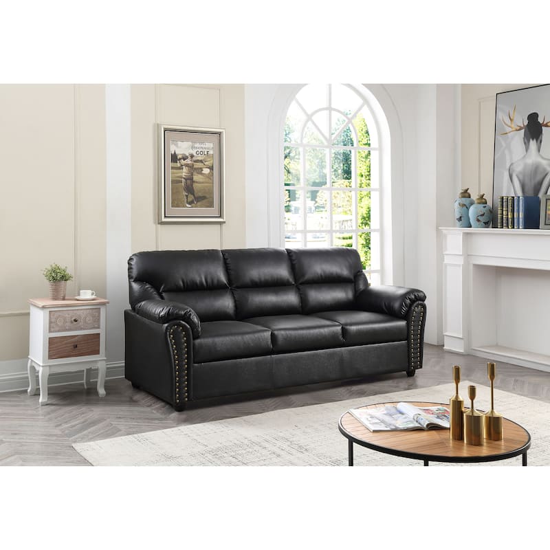 Olney Faux Leather Sofa - Black