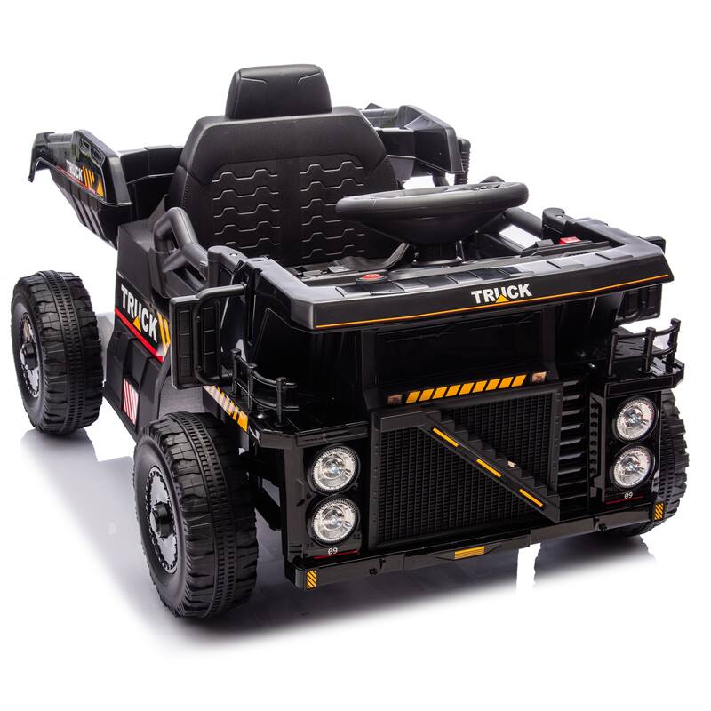 12V Kids Ride On Dump Truck W/Parents Control,2wd,Rear-Wheel Suspension,Electric Dump Bed And Extra Shovel,For Kids 3-5 - Black