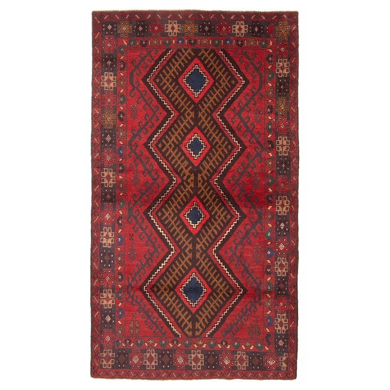 ECARPETGALLERY Hand-knotted Baluch Red Wool Rug - 3'10 x 6'8 - Red - 3'10 x 6'8