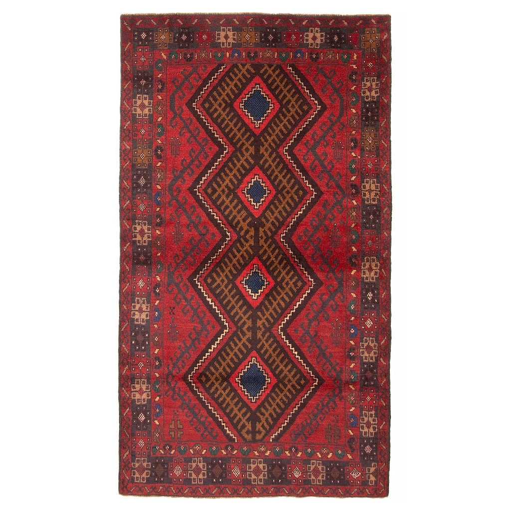 ECARPETGALLERY Hand-knotted Baluch Red Wool Rug - 3'10 x 6'8