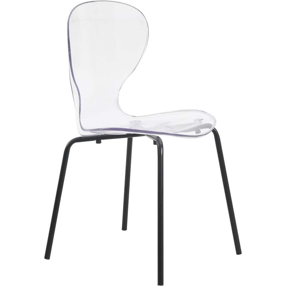 Oyster Modern Stackable Transparent Accent Dining Chair with Stainless Steel Legs & Curved Backrest for Home, Kitchens, Offices
