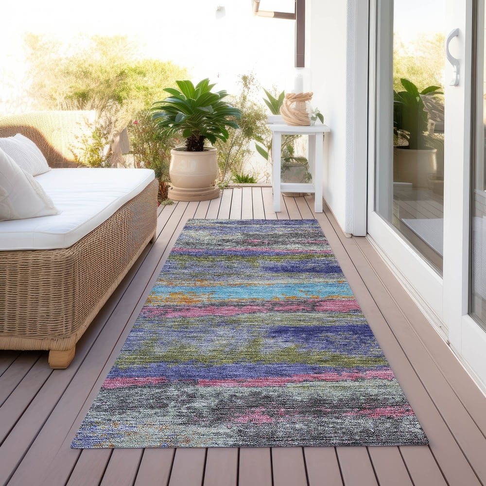 Machine Washable Indoor/ Outdoor Abstract Modern Chantille Rug