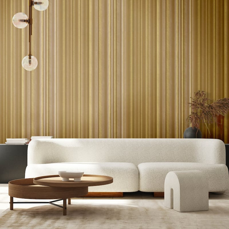 Galerie Wallcoverings Energy Collection Metallic Geometric Silk Wave Effect Wallpaper Roll - 33 feet long x 27.5 inches wide
