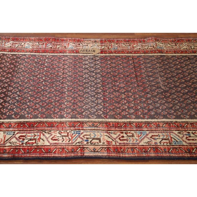 Hand Knotted Oriental 100% Wool Carpet Traditional All-Over Greys & Charcoal Botemir Runner Rug - 10' 4'' X 3' 4''