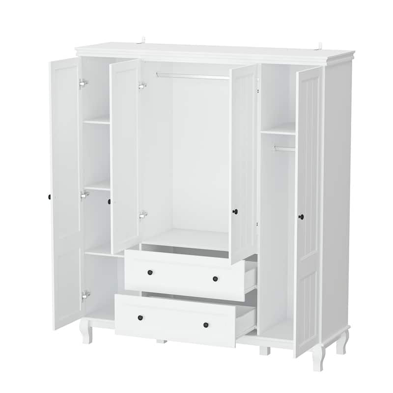 Armoire White Lacquer Wardrobe Engineered Wood for Bedroom