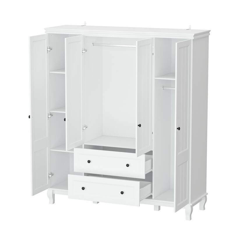 Home Traditional 2 Drawer Freestanding Wood Armoire in White Lacquer - 63"Wx71.3"