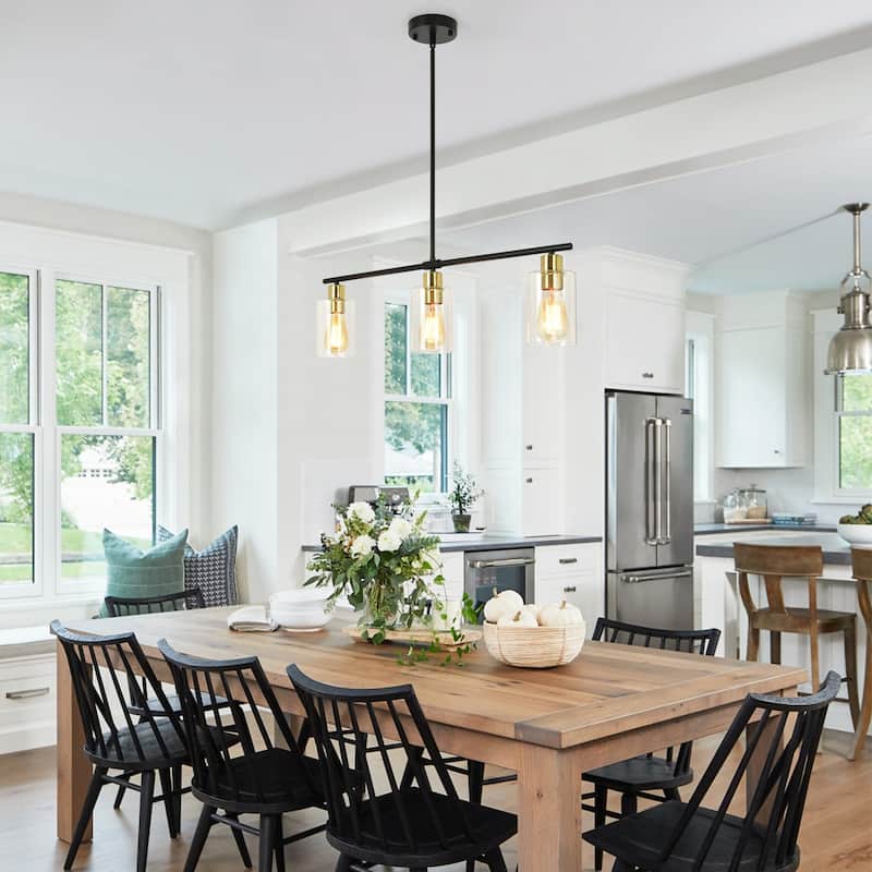 3-Light Adjustable Pendant Light Fixtures with Clear Glass Shade