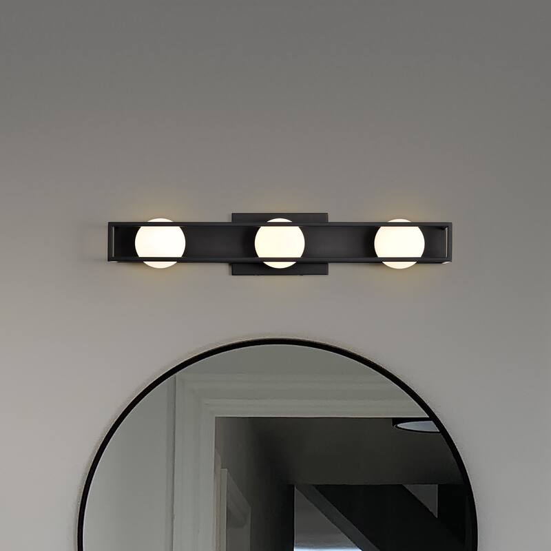 Jenkins 24 Inch 3 Light LED Vanity Matte Black with Frosted Glass