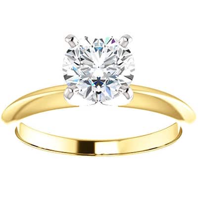 1Ct Round Diamond Solitaire Round Engagement Ring Two Tone Yellow Gold