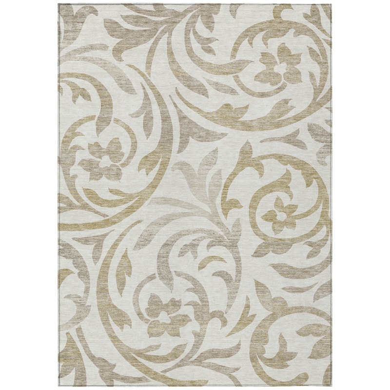 Machine Washable Indoor/ Outdoor Chantille Floral Scroll Rug