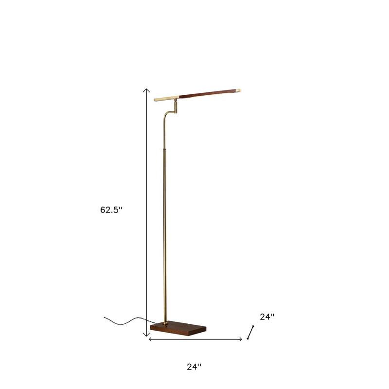 Brown Metal LED Task Floor Lamp with Brass Shade and Touch Switch - 24” x 24” x 62.5” (D x W x H)