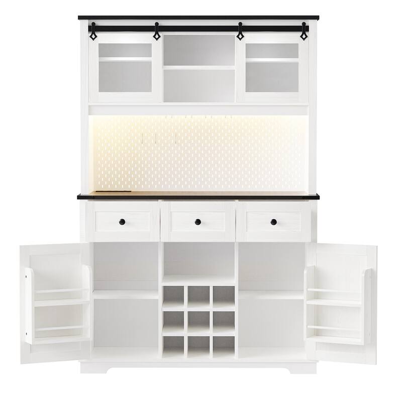 Farmhosue Pantry Bar Cabinet with Internal Storage Rack