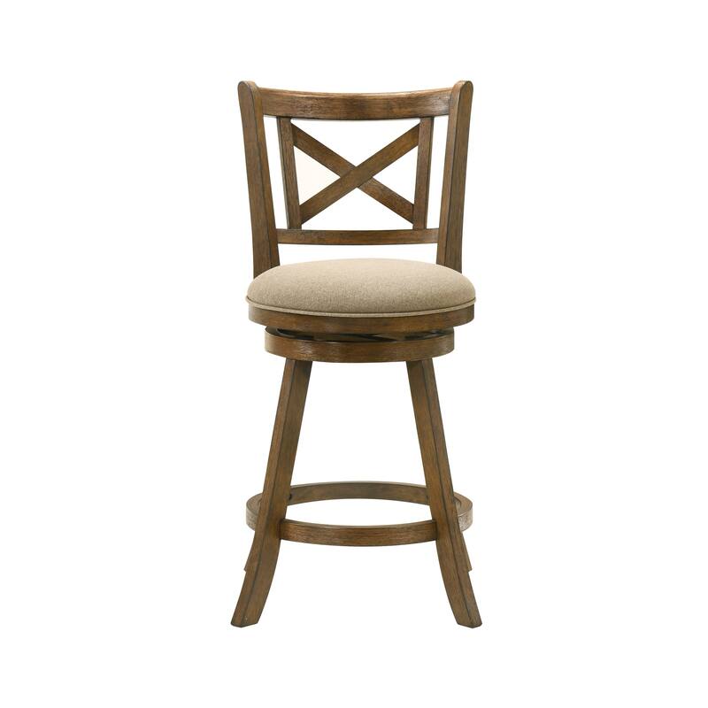 Kodi Modern Farmhouse Swivel Wood Counter Height Kitchen Bar Stool in Sepia Brown Finish with Fabric Upholstered Seat