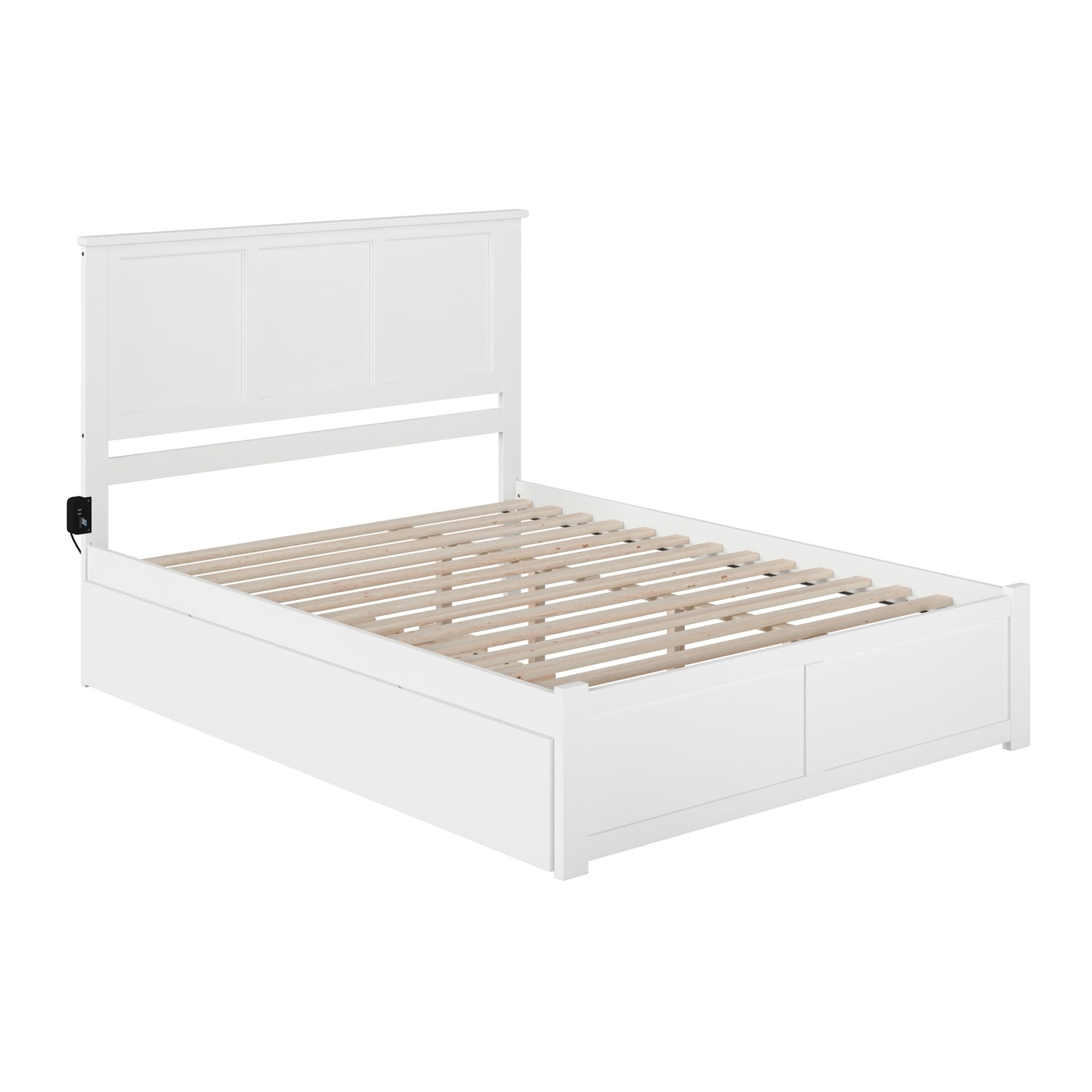 Queen Platform Bed with Footboard & Trundle - Modern Design, Espresso Finish, Space Saving