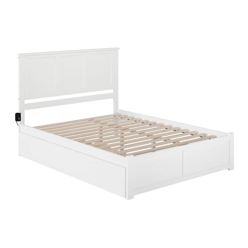 Queen Platform Bed with Footboard & Trundle - Modern Design, Espresso Finish, Space Saving