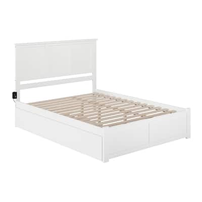 Queen Platform Bed with Footboard & Trundle - Modern Design, Espresso Finish, Space Saving
