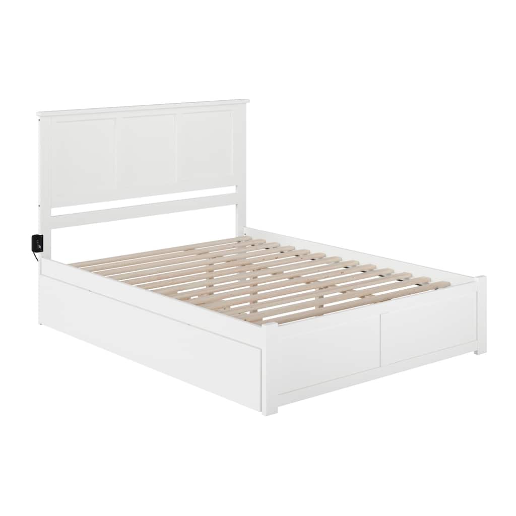 Queen Platform Bed with Footboard & Trundle - Modern Design, Espresso Finish, Space Saving