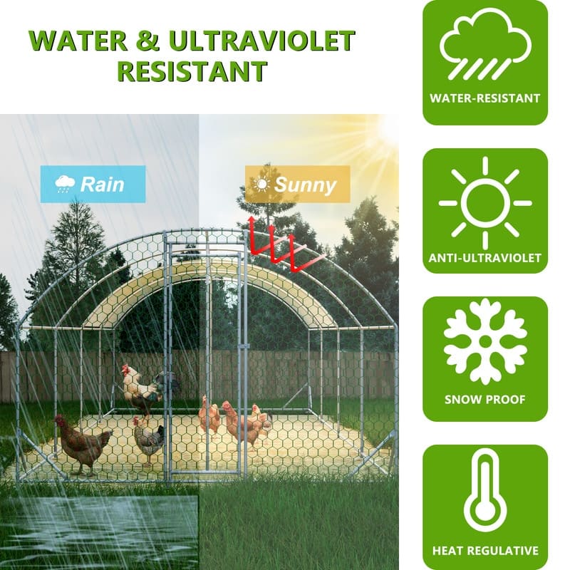 Large Walk-In Metal Chicken Coop – Dome-Shaped Poultry Run with Waterproof & UV-Resistant Cover, Heavy-Duty 1" Tube Frame .