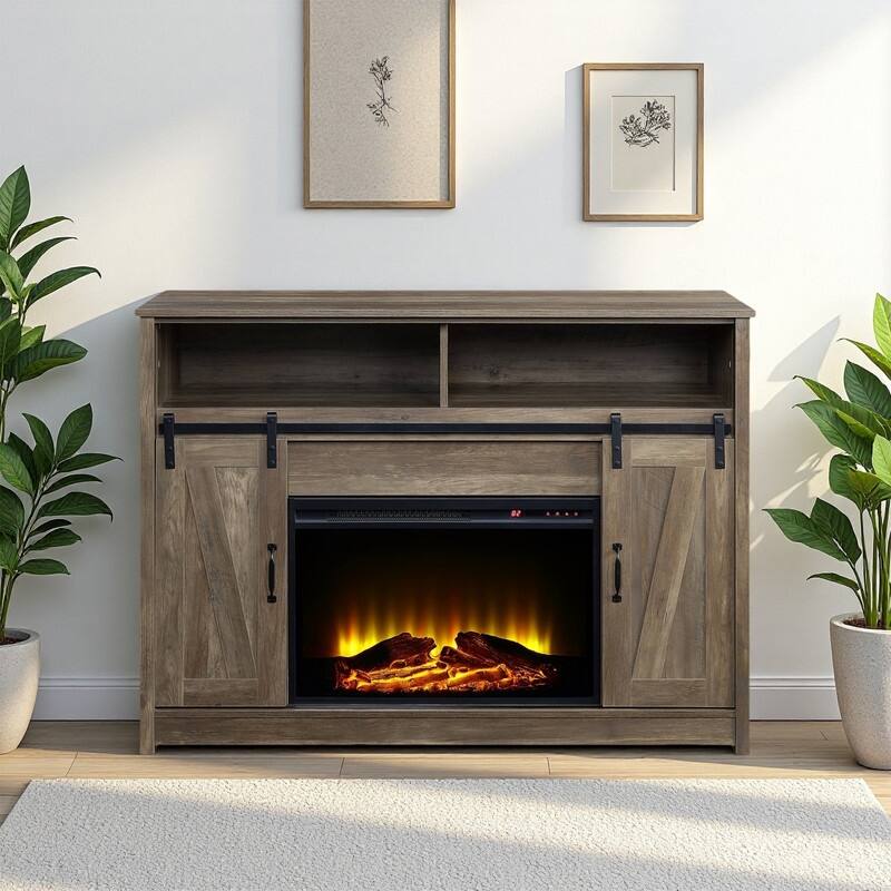 58-60" Fireplace TV Stand for 55-65" TVs w/ 18-23" Insert Farmhouse/Modern/Rustic Barn/Glass Doors Espresso/Grey/Brown/White Oak - 58.1inch - Oak
