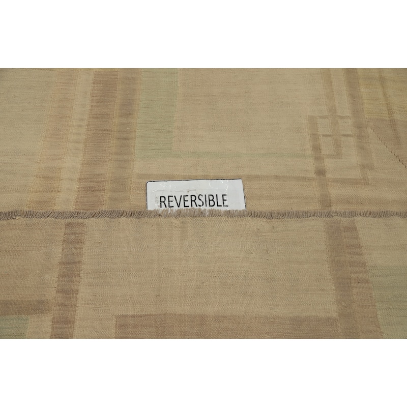 Hand Woven Oriental 100% Wool Carpet Southwestern Modern Beige & Ivories Kilim Area Rug - 10' 0'' X 7' 9''