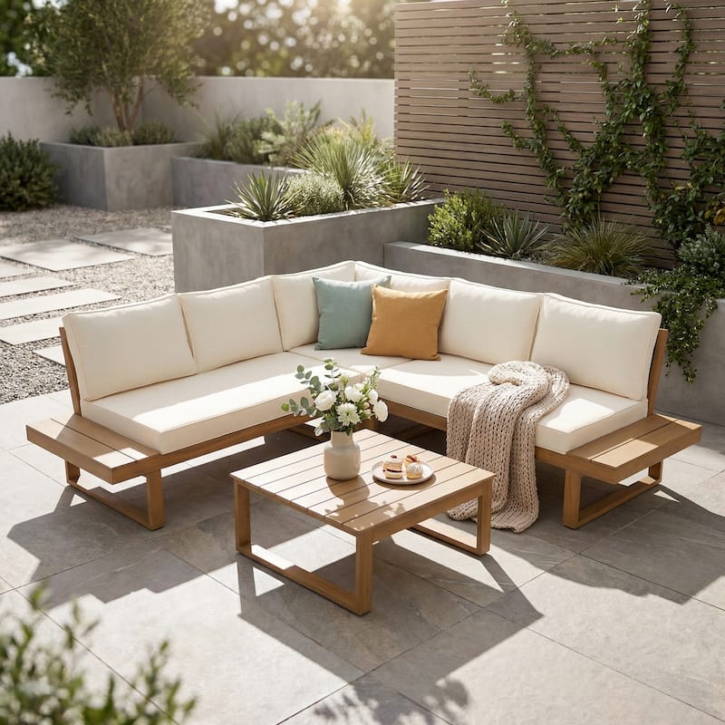 Outdoor 4 pieces V-Shaped Acacia Wood Sectional Sofa Set