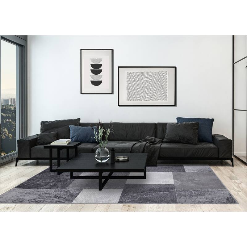 Florence Collection - Grey/Cream Distressed Squares Rug