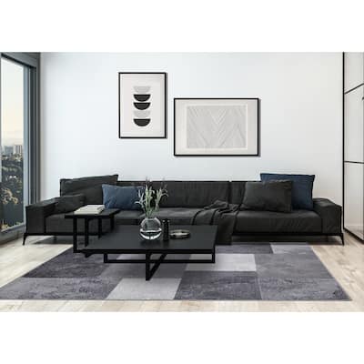 Florence Collection - Grey/Cream Distressed Squares Rug