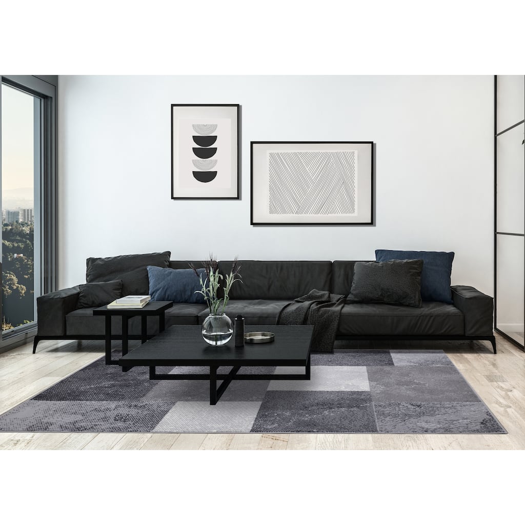 Florence Collection - Grey/Cream Distressed Squares Rug