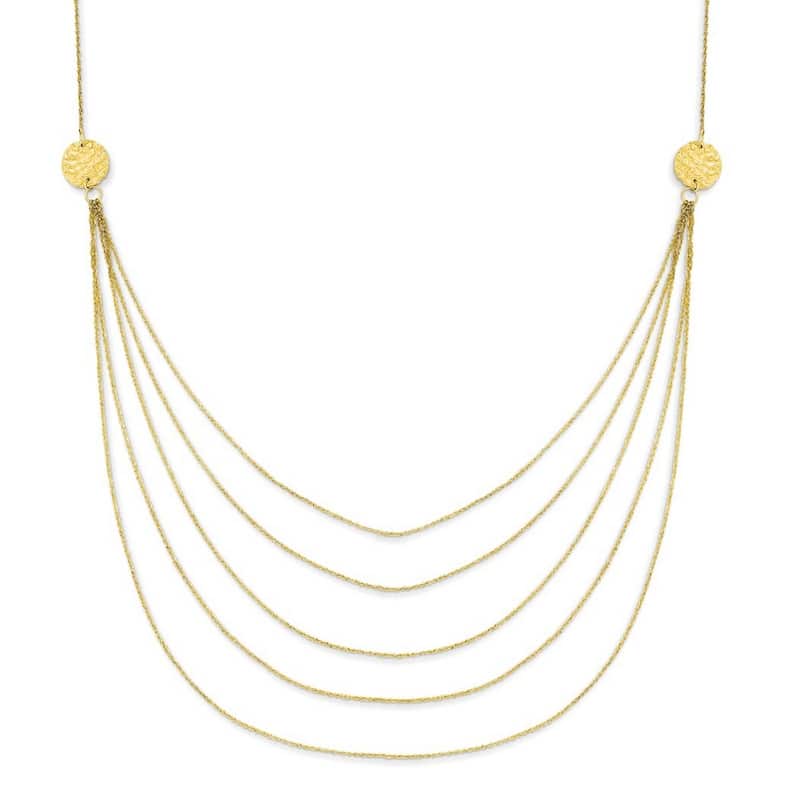 Curata 14k Yellow Gold Polished Hammered Spring Ring Rhodium plated Five Strand Necklace 18 Inch