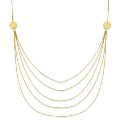 Curata 14k Yellow Gold Polished Hammered Spring Ring Rhodium plated Five Strand Necklace 18 Inch