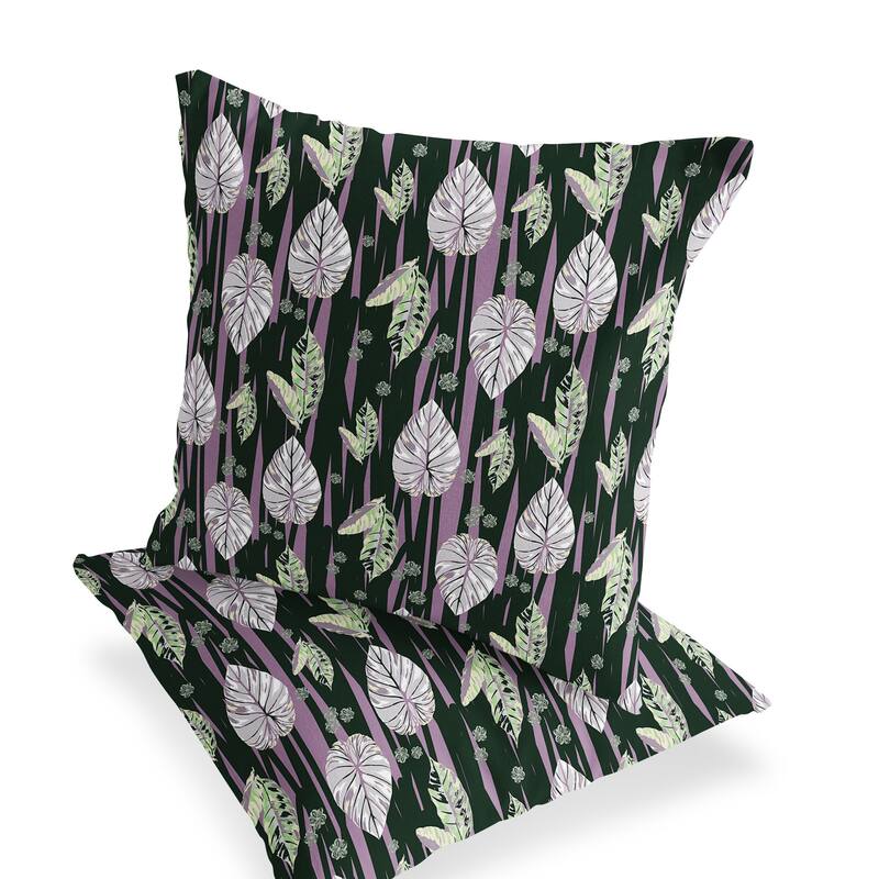 HomeRoots Set of Two 16" X 16" Purple and White Botanical Indoor Outdoor Throw Pillow - 16.00' X '16.00' X '5.00