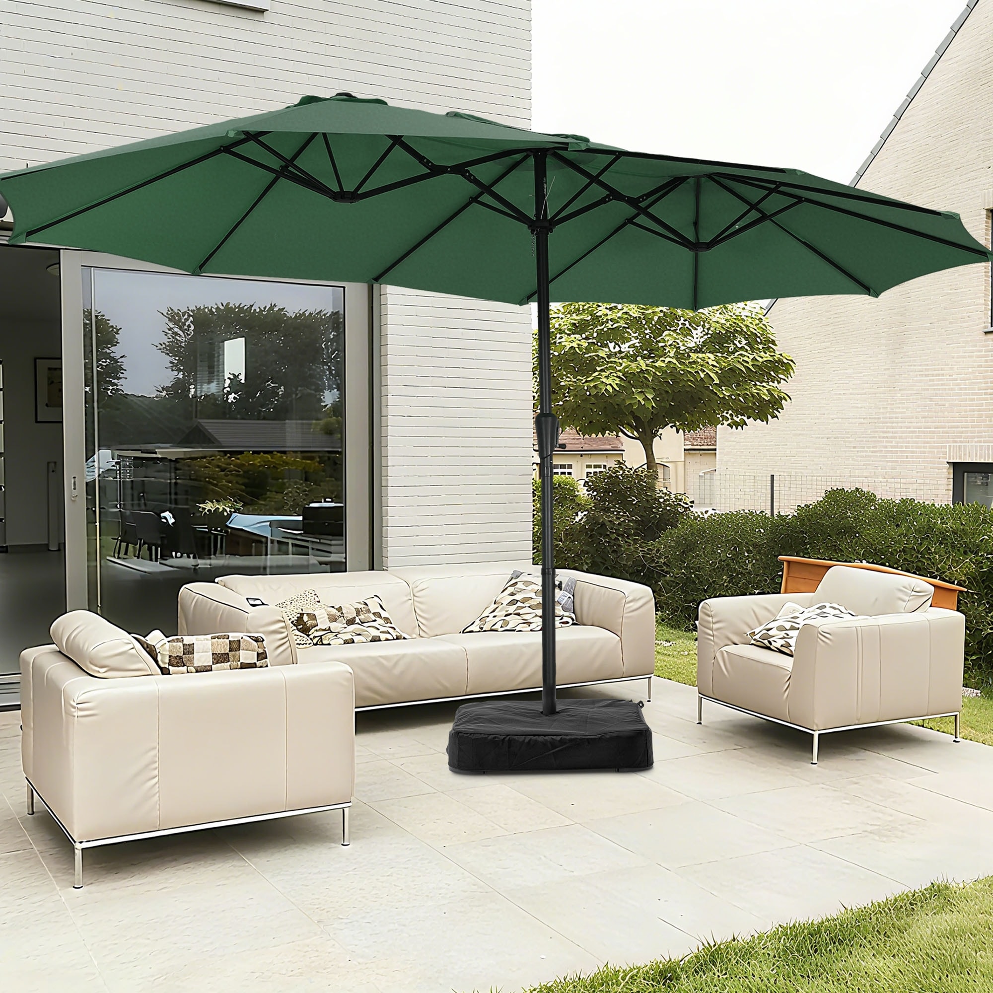 big patio umbrella with base Ultra Large Enjoy ambient lighting without the hassle of cords or batteries Alpha Joy 15ft Extra Large
