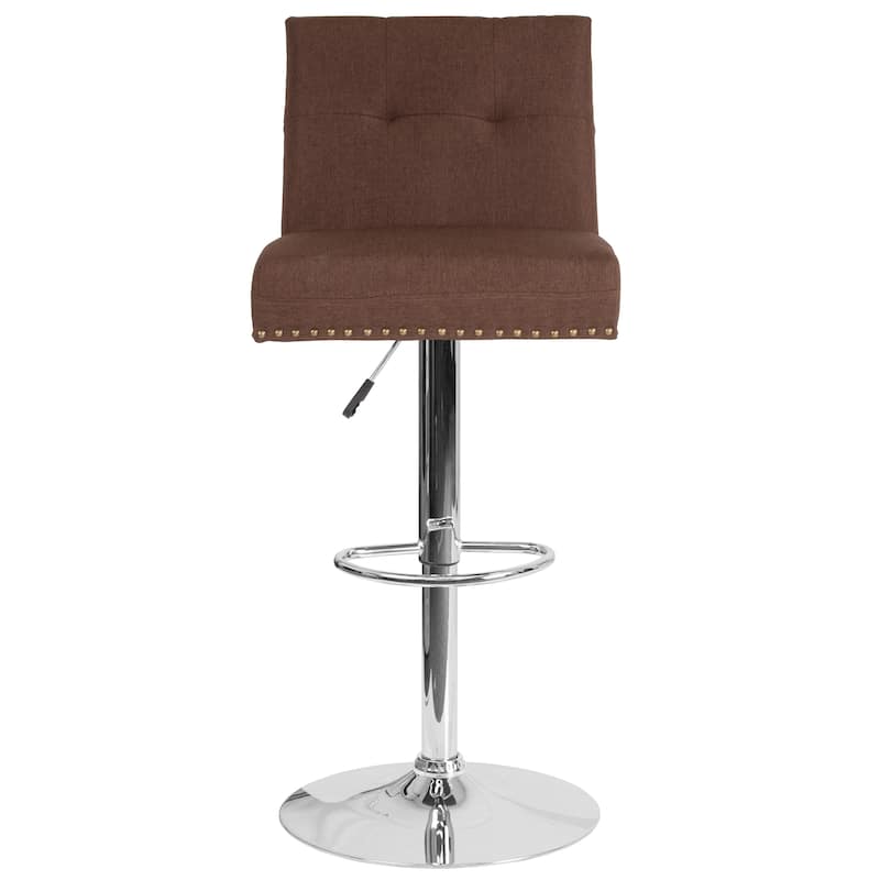 Adjustable Height Tufted Back Barstool w/Accent Nail Trim in Gray LeatherSoft - 17.5"W x 20"D x 38" - 46.5"H