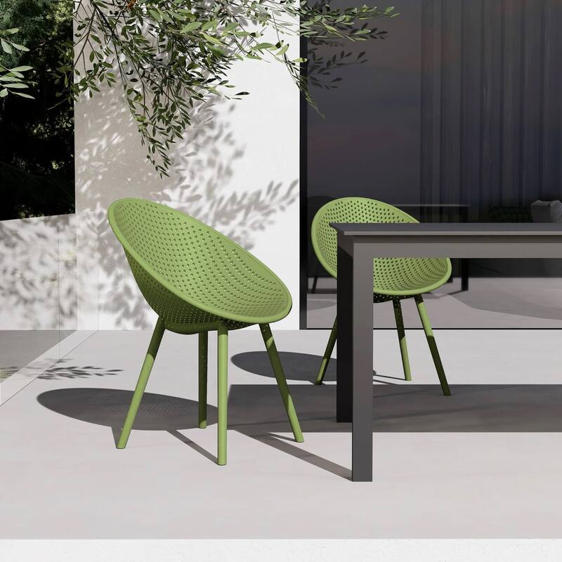 Modern Plastic Dining Chair Plastic Legs with Breathable Perforated Egg Shaped Seat for Indoor/Outdoor Use