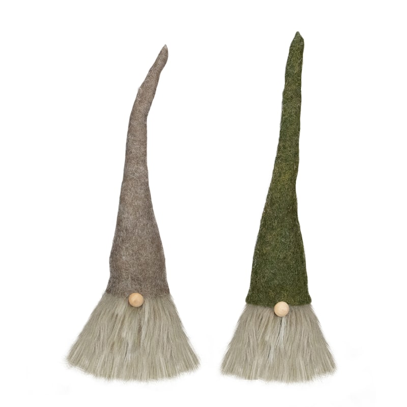 Set of 2 Green and Brown Hanging Christmas Gnome Figures 10.5"