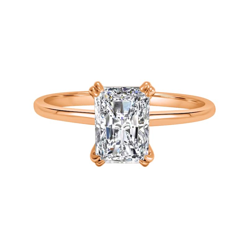 Auriya Lab Grown 2ctw Radiant-cut with Hidden Halo Solitaire Diamond Engagement Ring in 14k Gold Certified (H-I, VS1-VS2) - Rose - 8