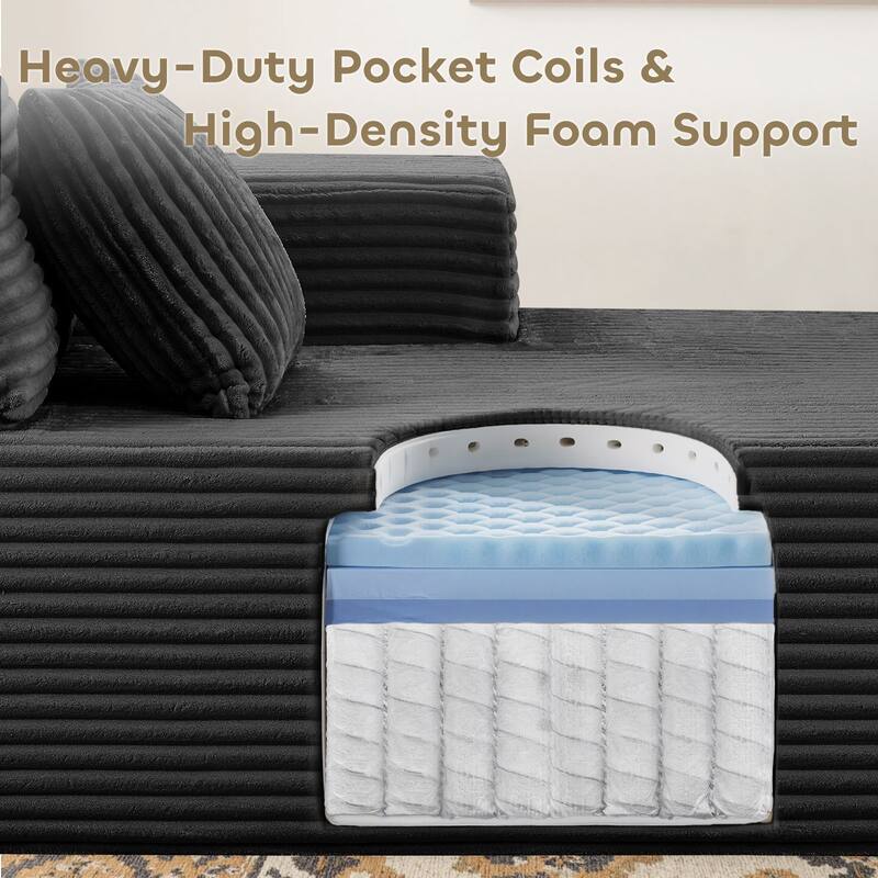 Meyreso No Assembly Required Long Plush L-Shaped Sectional Sofa with Square Nesting Coffee Tables