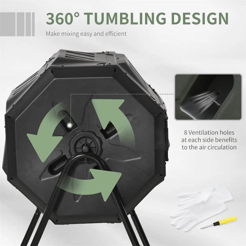 42.3 Gallon Dual-Chamber Rotating Compost Bin Outdoor Garden Tumbler with Ventilation Durable Steel and PP