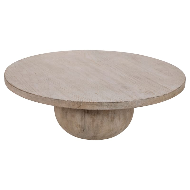 Sophia 42" Round Reclaimed Pine Modern Coffee Table with Ball Pedestal Base