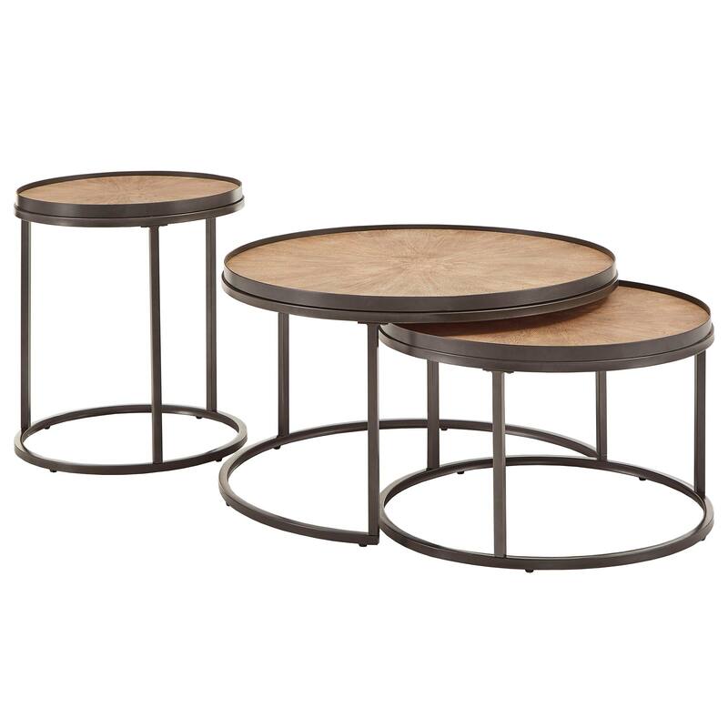 Bricken Grey Oak Finish Round Nesting Table Set by iNSPIRE Q Modern