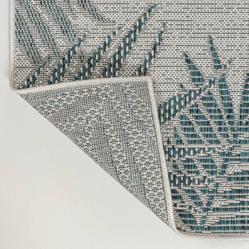 JONATHAN Y Beckett Coastal Cottage Palm Frond Border Blue/Cream Indoor/Outdoor Area Rug