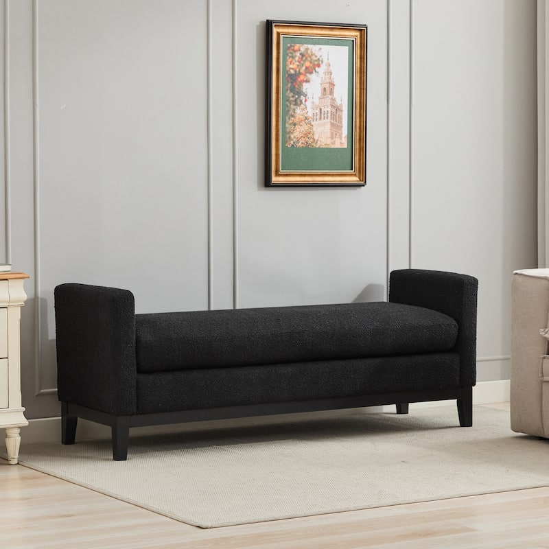 66.34"W Elegant Upholstered Bench,Daybed, Ottoman with Wood Legs & 2 Bolster Pillows for End of Bed, Bedroom, Living Room