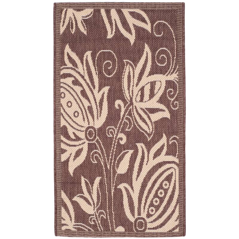SAFAVIEH Courtyard Nasima Indoor/ Outdoor Patio Backyard Rug - 2' x 3'7" - Chocolate/Natural