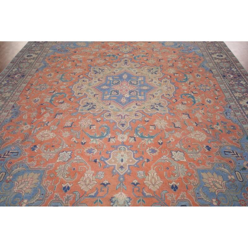 Tabriz Persian Vintage Area Rug Hand-Knotted Traditional Wool Carpet - 9'6"x 12'10"