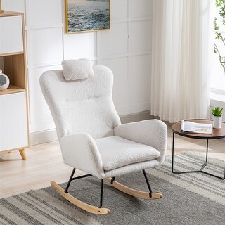 35.5'' Soft Teddy Velvet Fabric Wingback Glider Rocking Chair with Safe ...