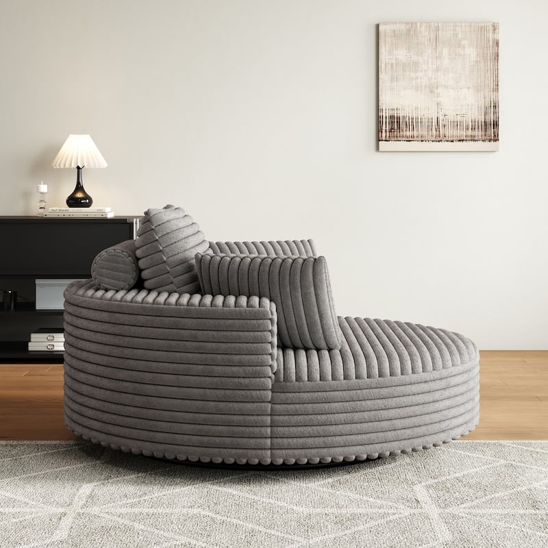 55" Luxury Swivel Chair - Plush Chenille Upholstery with 360° Rotation, Fluffy Modern Design for Living Rooms & Home Theaters