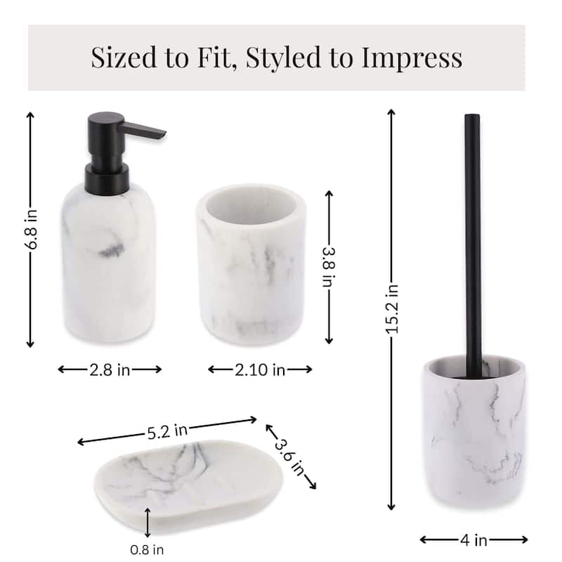 4-Piece Marble Bathroom Accessory Set - 10"L x 10"W x 10"H