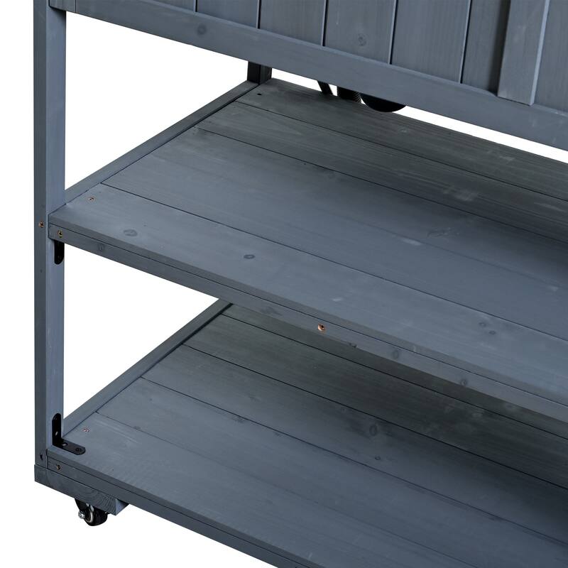 41.7'' Rolling Outdoor Kitchen Island, Solid Wood Kitchen Cart with Sink and Stainless Table Top