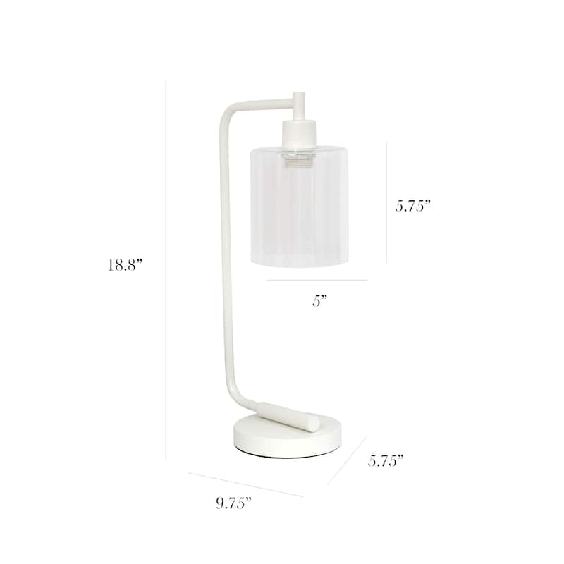 Simple Designs 18.8" Iron Lantern Desk Table Lamp with Glass Shade, Antique Brass, With LED Bulb